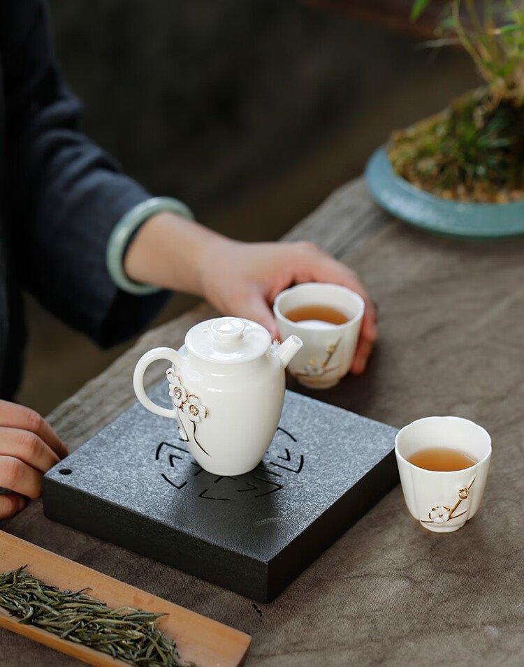 苏氏陶瓷sushi ceramics 非遗大师茶具套装陈德强手工描金羊脂玉白瓷