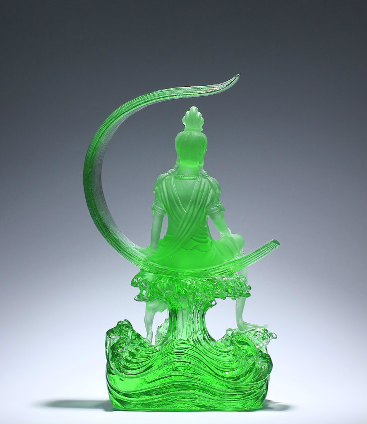 硕茹 轻奢高端古法琉璃水月观世音菩萨像佛像摆件供奉家用水晶观音