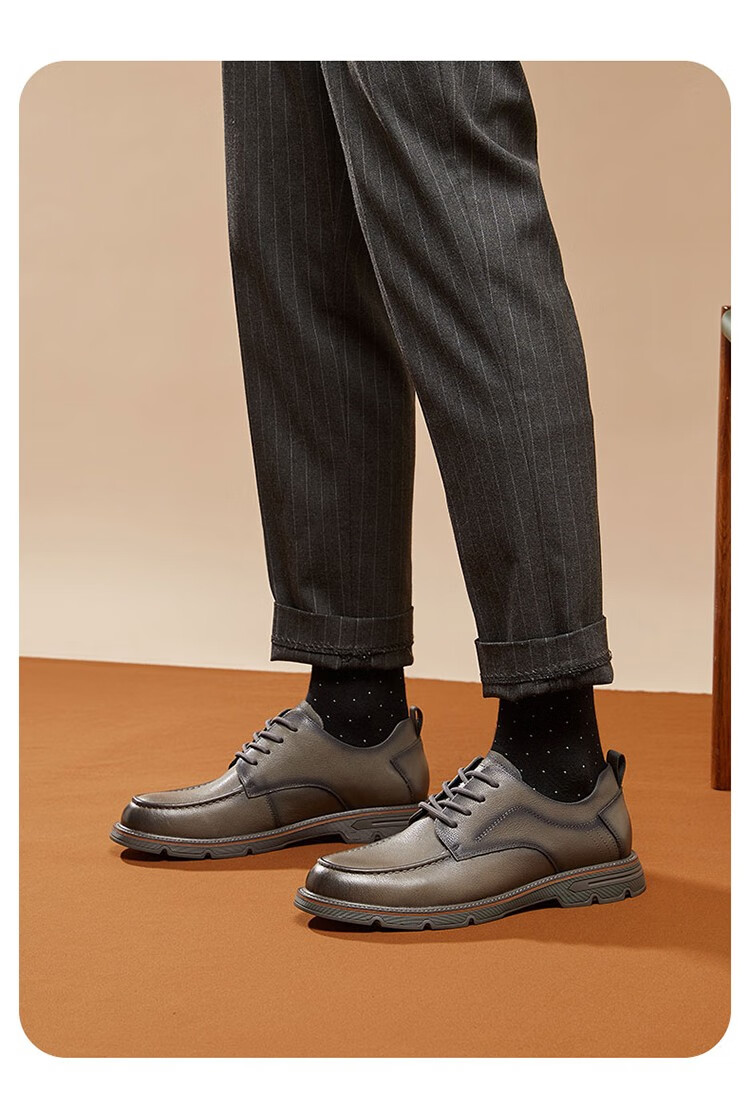 harson哈森男鞋休闲皮鞋男士商务鞋复古圆头系带低帮牛皮上班工装鞋子