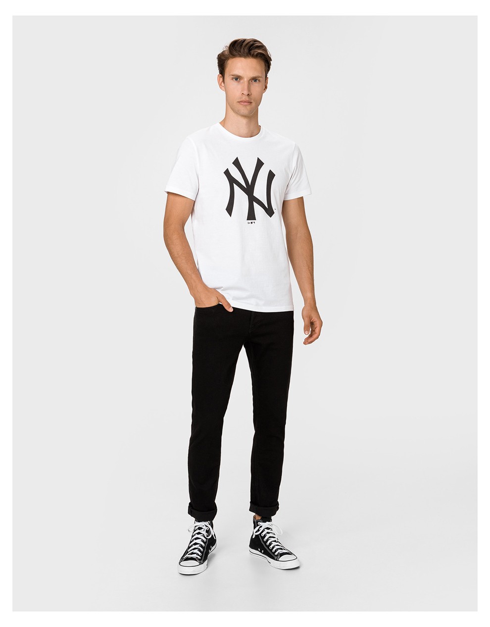 newera纽亦华男女通用棉质洋基队ny徽标印花短袖t恤情侣衫白色