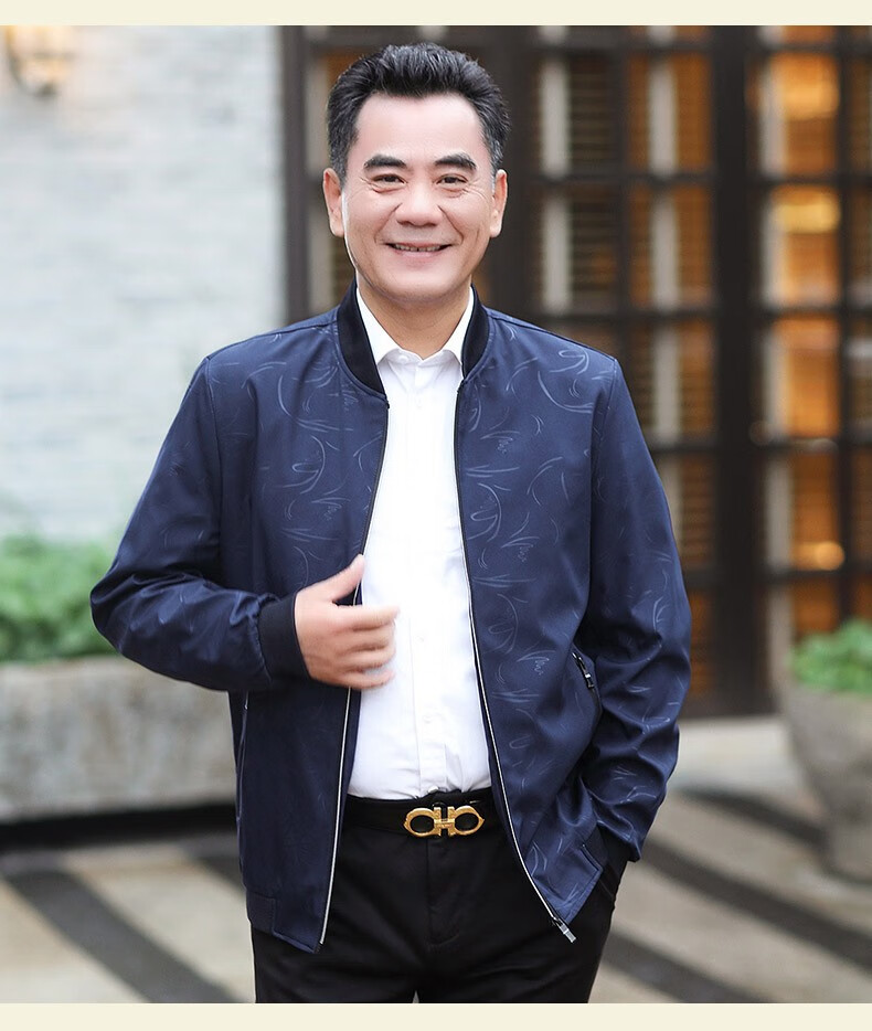南极人爸爸装休闲外套男士春秋薄款中年夹克男40-50岁中老年男装 上青