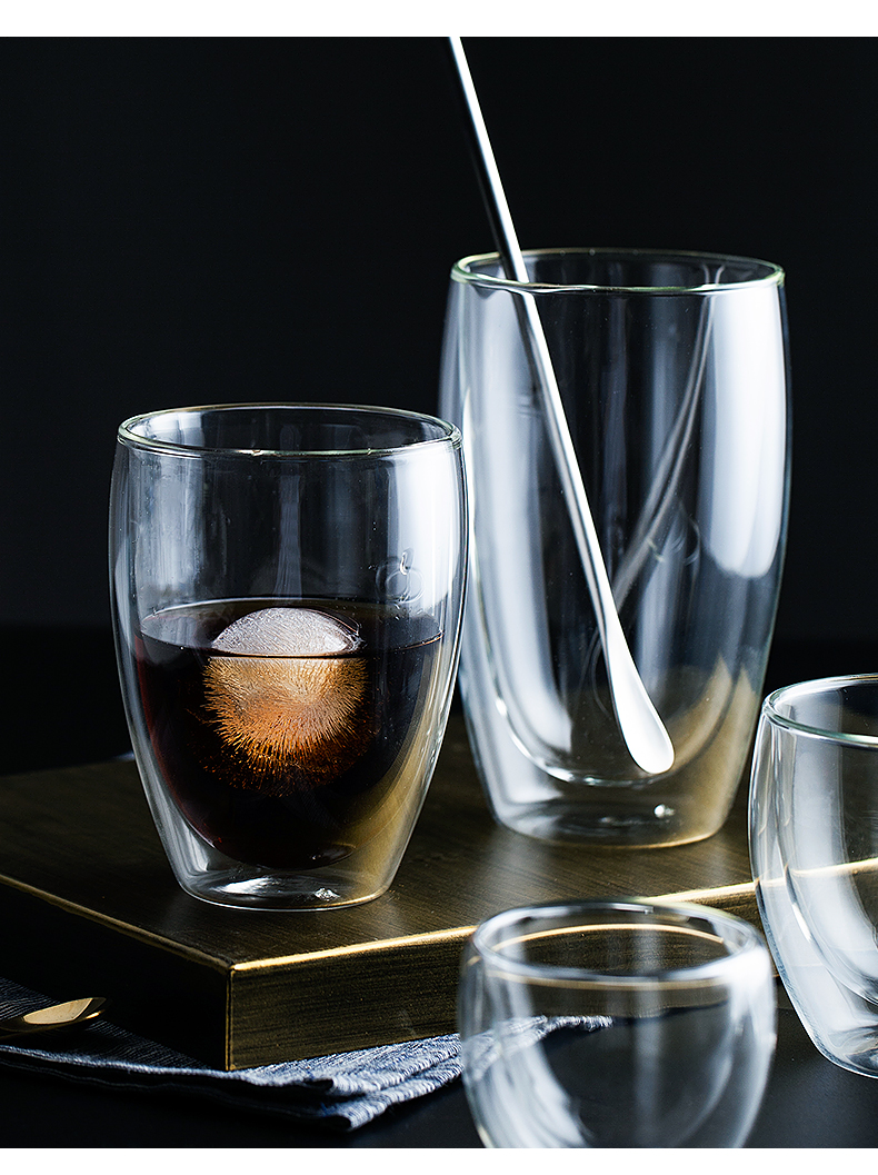 以辰双层隔热玻璃杯家用耐热防烫水杯花茶杯咖啡杯早餐牛奶杯子大号