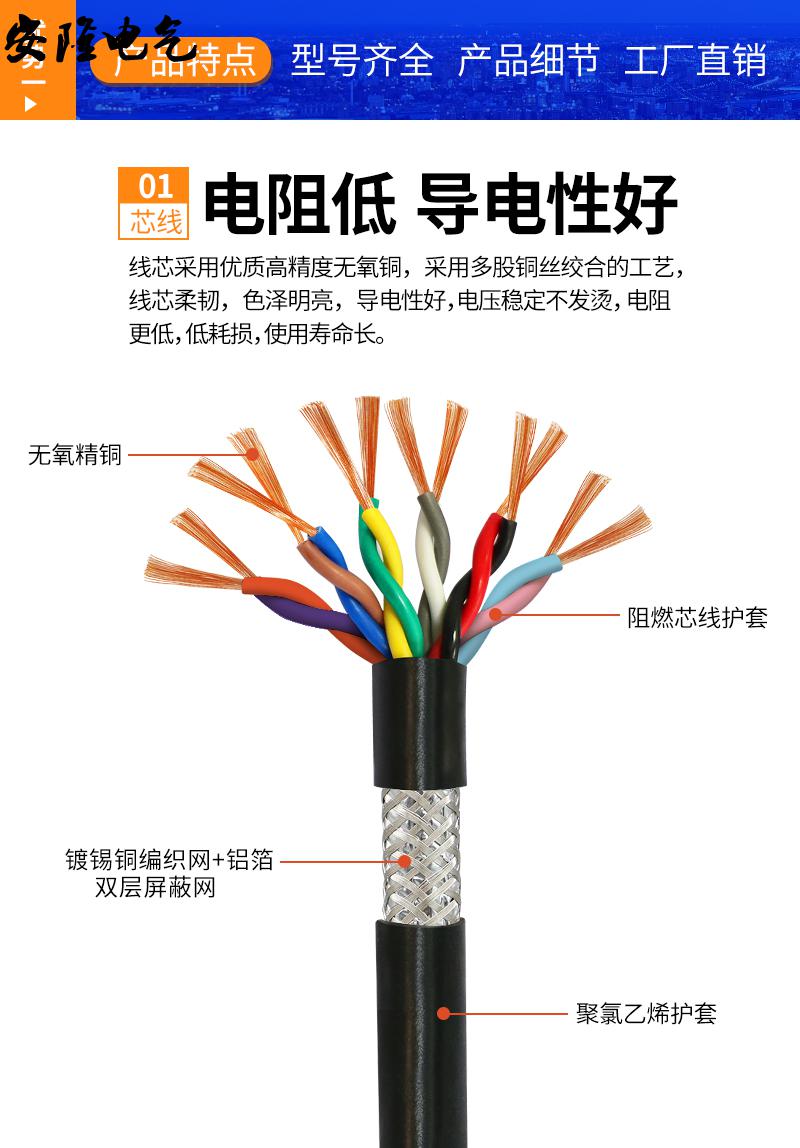 安隆电气国标铜芯rvvsp双绞屏蔽信号线rs485通讯246810芯0205平方2075