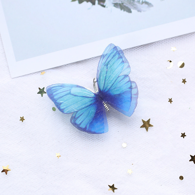 薄纱彩色仿真蝴蝶发饰度假写真海边古典装汉服森女绢纱蝴蝶发夹 7号