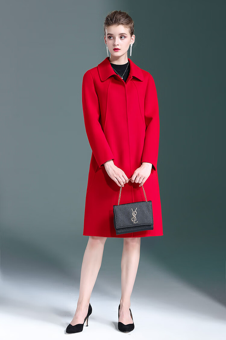 恒源祥秋冬新品双面羊绒大衣女中长款2019新款秋冬中年显瘦羊毛呢外套