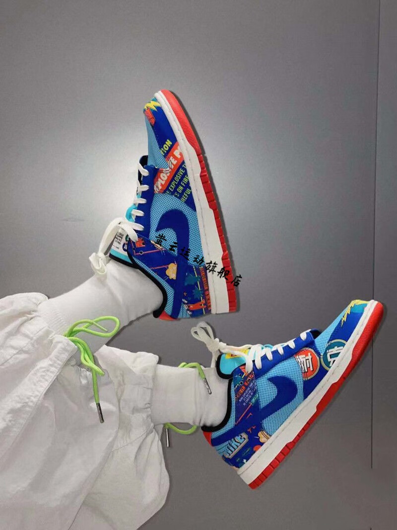 【新潮来袭】aj飞人 2022新款王源同款蓝红鞭炮双层刮刮乐低帮板鞋