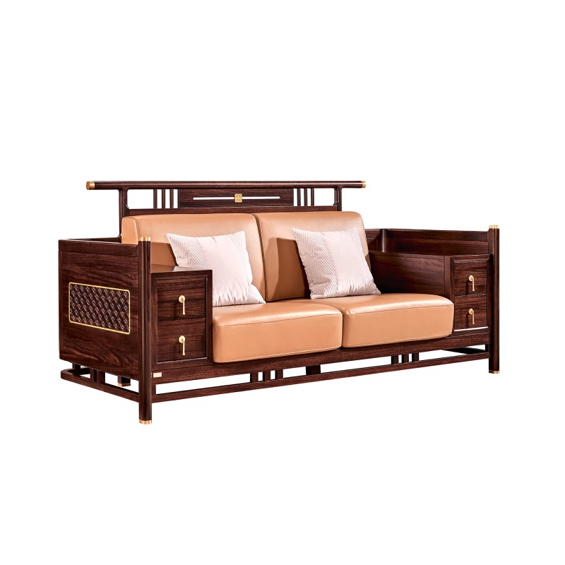 南洋胡氏 鸿运系列hs9932沙发 新中式 古典 组合实木沙发皮质软包