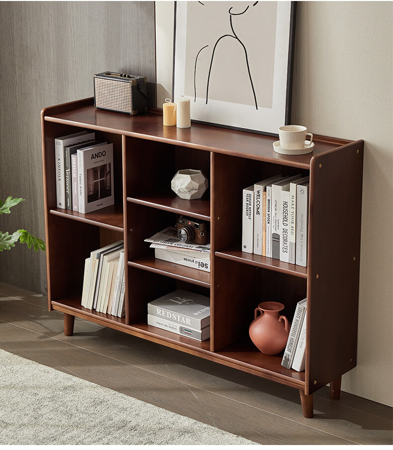 米蒂格实木日系书架卧室小型落地矮书柜靠墙学生简易置物架收纳格子柜