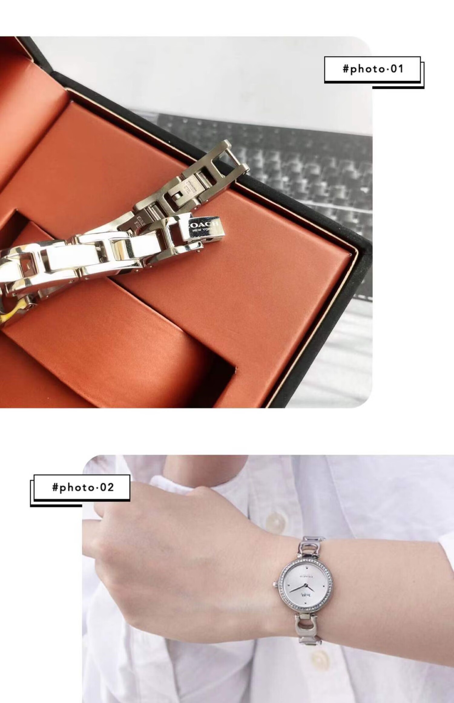 代购coach蔻驰手表女 park时尚镶钻手链时装欧美石英小表盘女表 银色