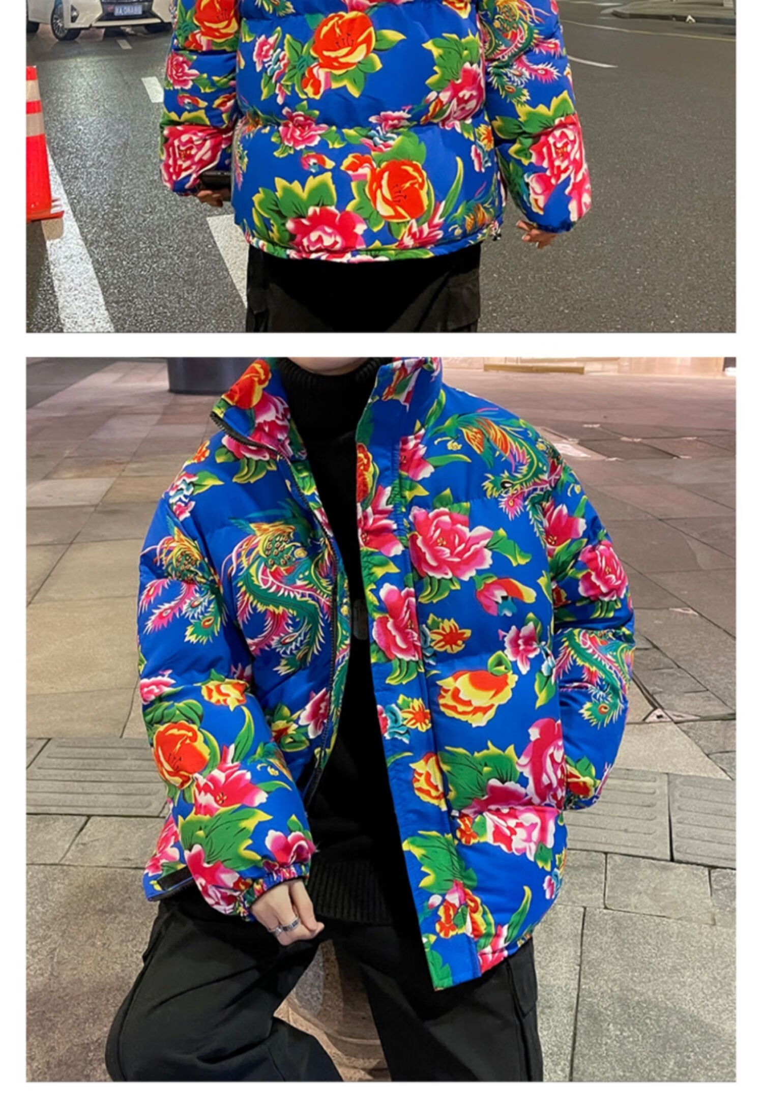 橦华东北大花棉袄男国潮牡丹花棉服冬季加厚网红抖音同款农村喜庆棉衣