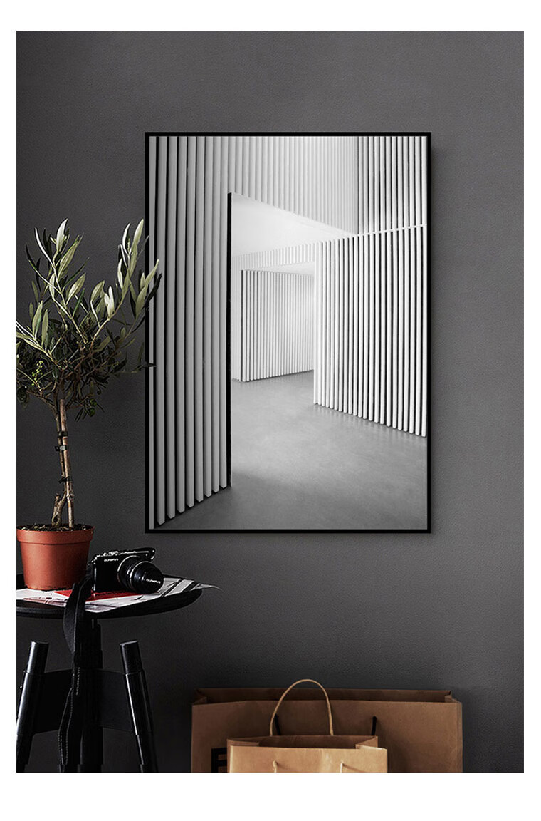 山水颜几何空间延伸感玄关装饰画现代简约黑白灰建筑挂画客厅大尺寸