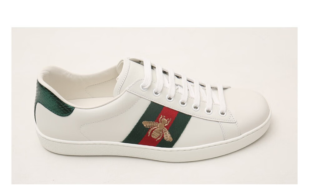 gucci古驰小白鞋男女通用皮革蜜蜂刺绣板鞋情侣款系带运动休闲鞋白色