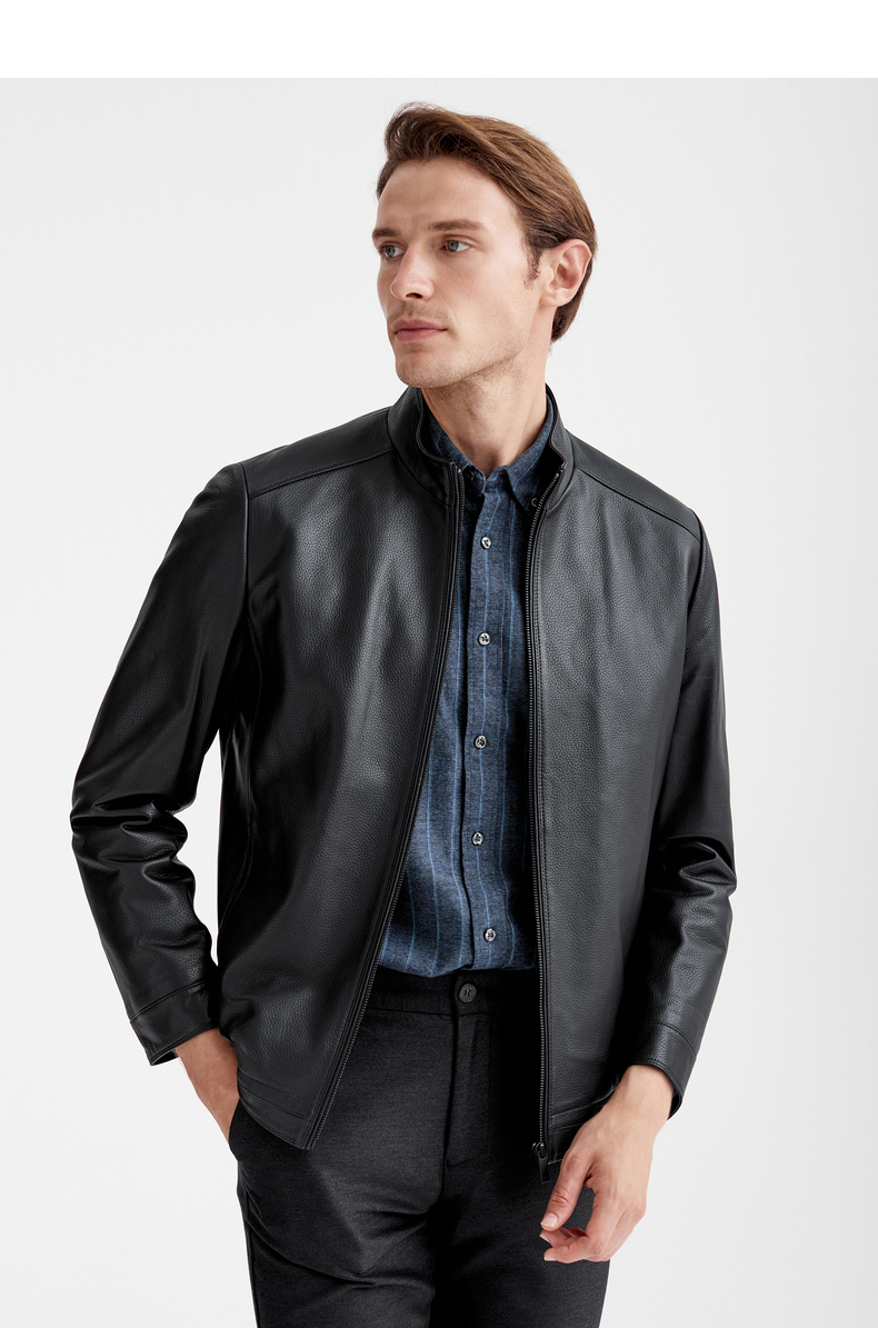 q七匹狼皮衣男士2021秋季新款时尚立领潮流舒适真皮外套休闲百搭男装