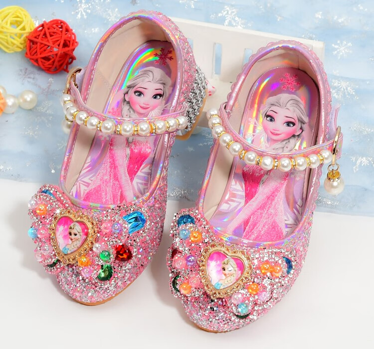 小朋友穿的高跟鞋女童高跟单鞋儿童冰雪奇缘公主鞋小女孩艾莎水晶皮鞋