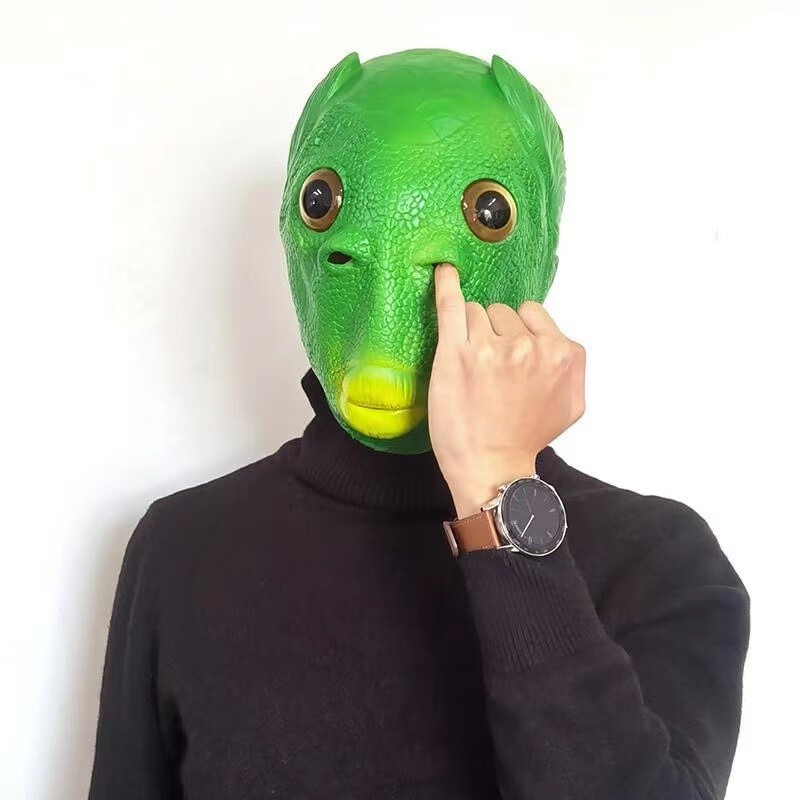 抖音绿头鱼头套面具可爱搞怪搞笑沙雕鱼头怪绿怪怪鱼人网红万圣节