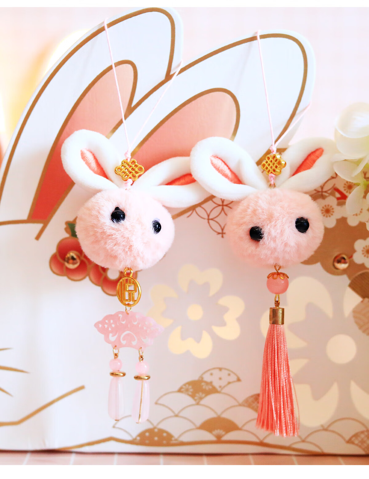 中秋礼物毛绒小兔子装饰商城活动礼物装饰挂件幼儿园礼品 望月玉兔