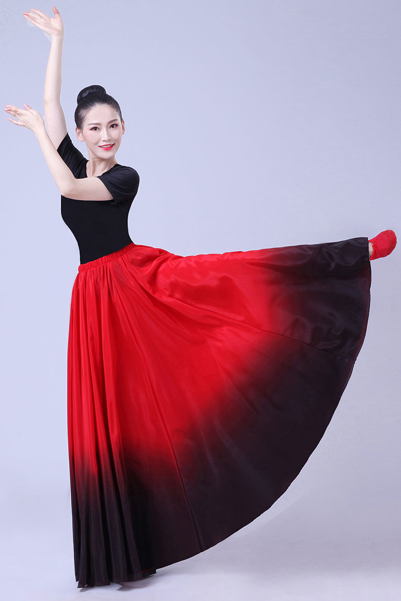 栩真 跳舞穿的大摆裙广场舞半身长裙720度新疆舞蹈练习裙子维族维吾尔