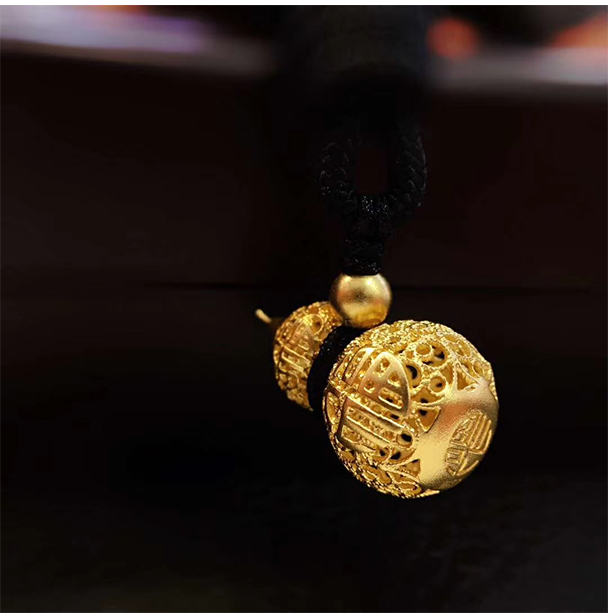 老凤凰 古法黄金葫芦吊坠镂空掐丝首饰999足金挂坠吊绳黑绳项链女款