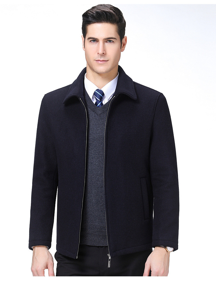 梦特娇羊绒夹克衫冬季中老年男士爸爸装羊毛呢子加绒加厚外套宽松