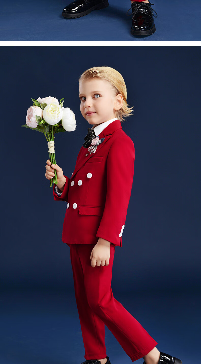 imo儿童西服红色男童西装花童礼服英伦绅士走秀西装学校主持宴会绅士