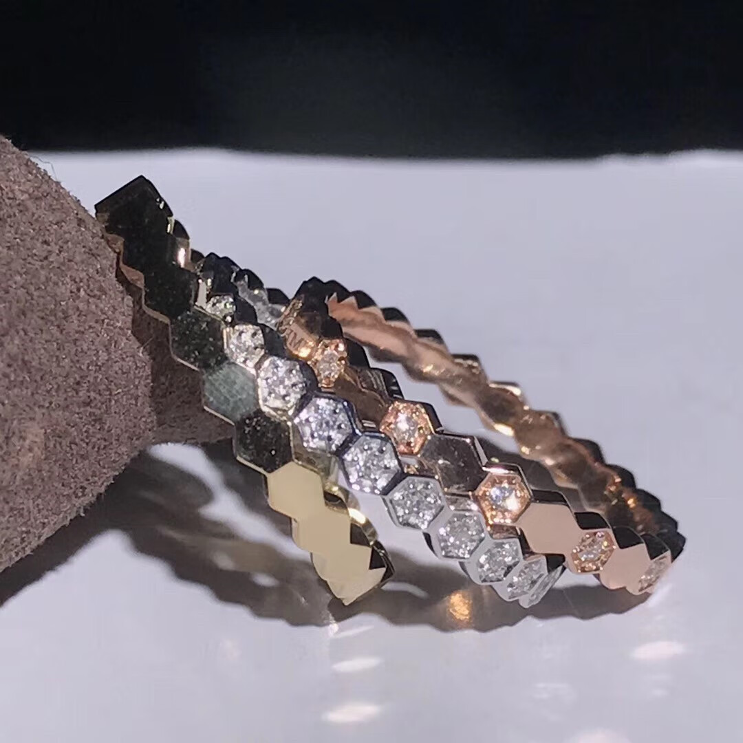 展缘bee my love蜂巢戒指纯玫瑰金镶钻 男女 婚戒情侣对戒手镯 隔钻