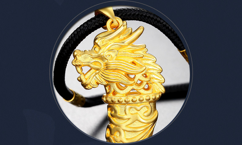 尤文3d硬金黄牙吊坠男999足金生肖龙吊坠男士霸气金