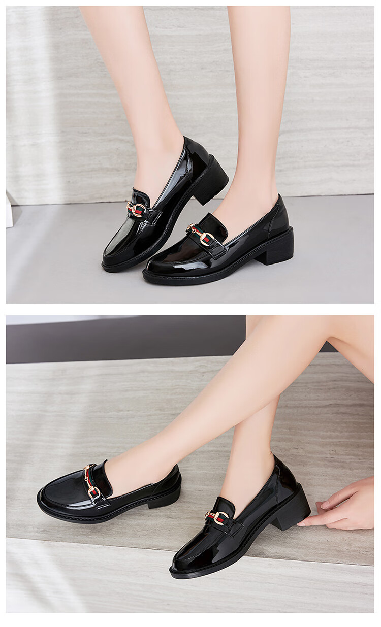 女大学生正装皮鞋小高跟黑色款英伦风软底豆豆面试礼仪中跟工作鞋百搭