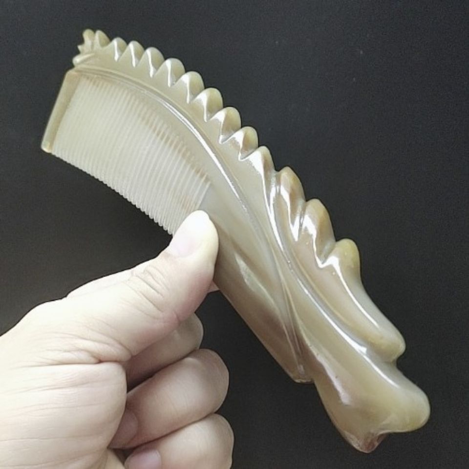 白牛角梳子 牛角梳 按摩梳发 加大加厚雕刻梳20厘米【图片 价格 品牌