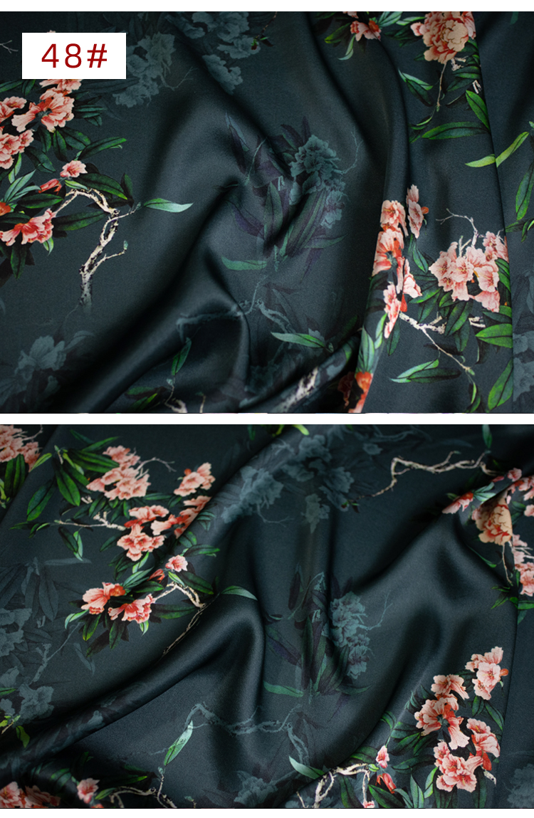 2021新款印花布料桑蚕丝19姆米弹力缎数码印花缎面旗袍面料布5号花半