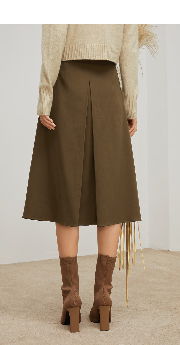 mm麦檬2021秋季新款一片式褶裙气质中长款高腰a字半身裙5c9140991深