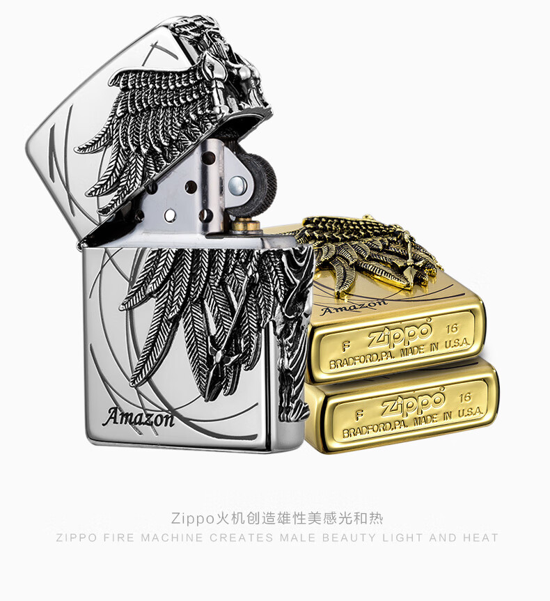 zippo亚马逊女战士zippo防风煤油打火机zippo官方旗舰店男友礼物 镀银