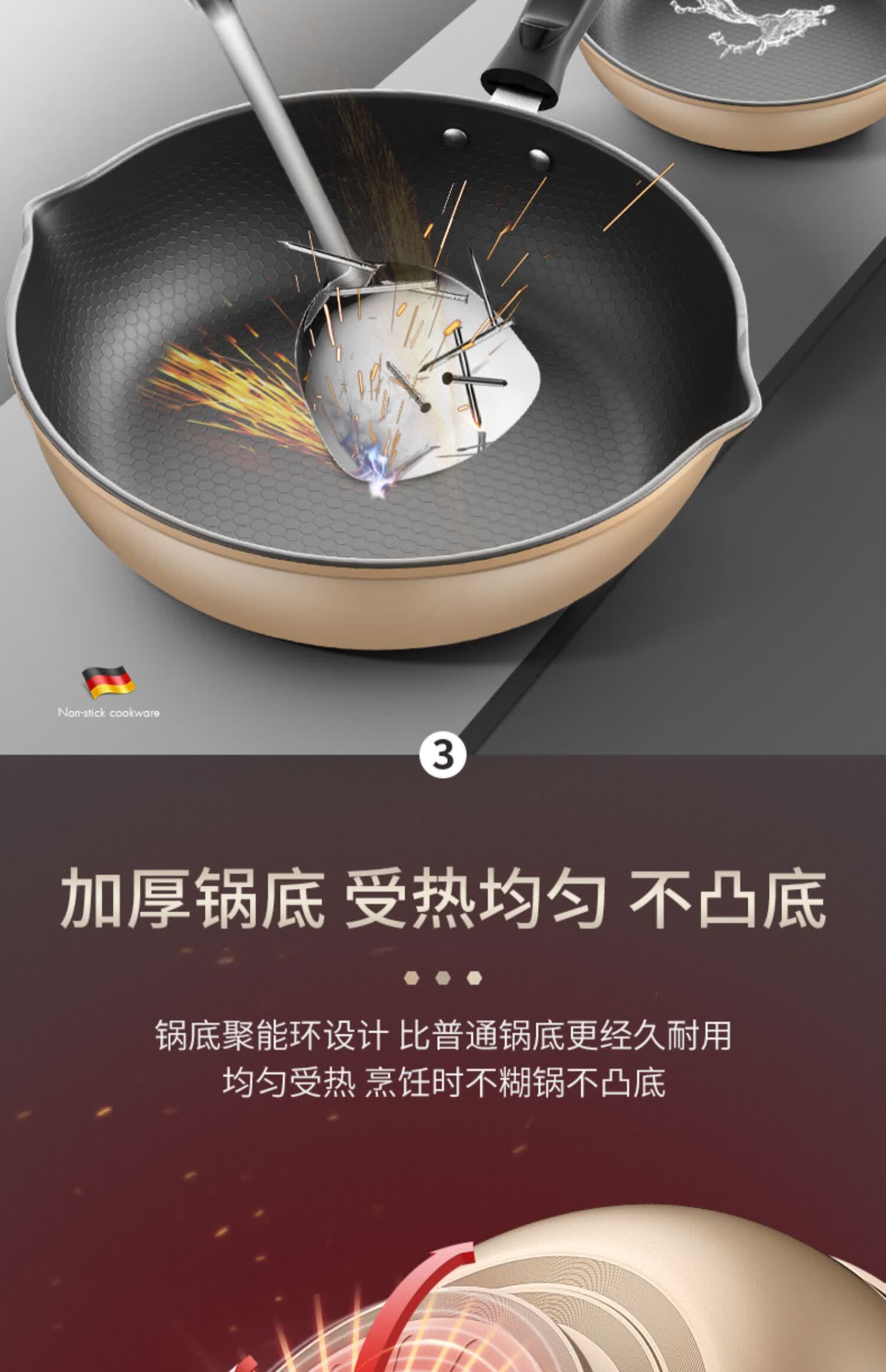 特百惠(tupperware) 蜂窝不粘锅炒锅家用炒菜锅不沾锅具电磁炉专用