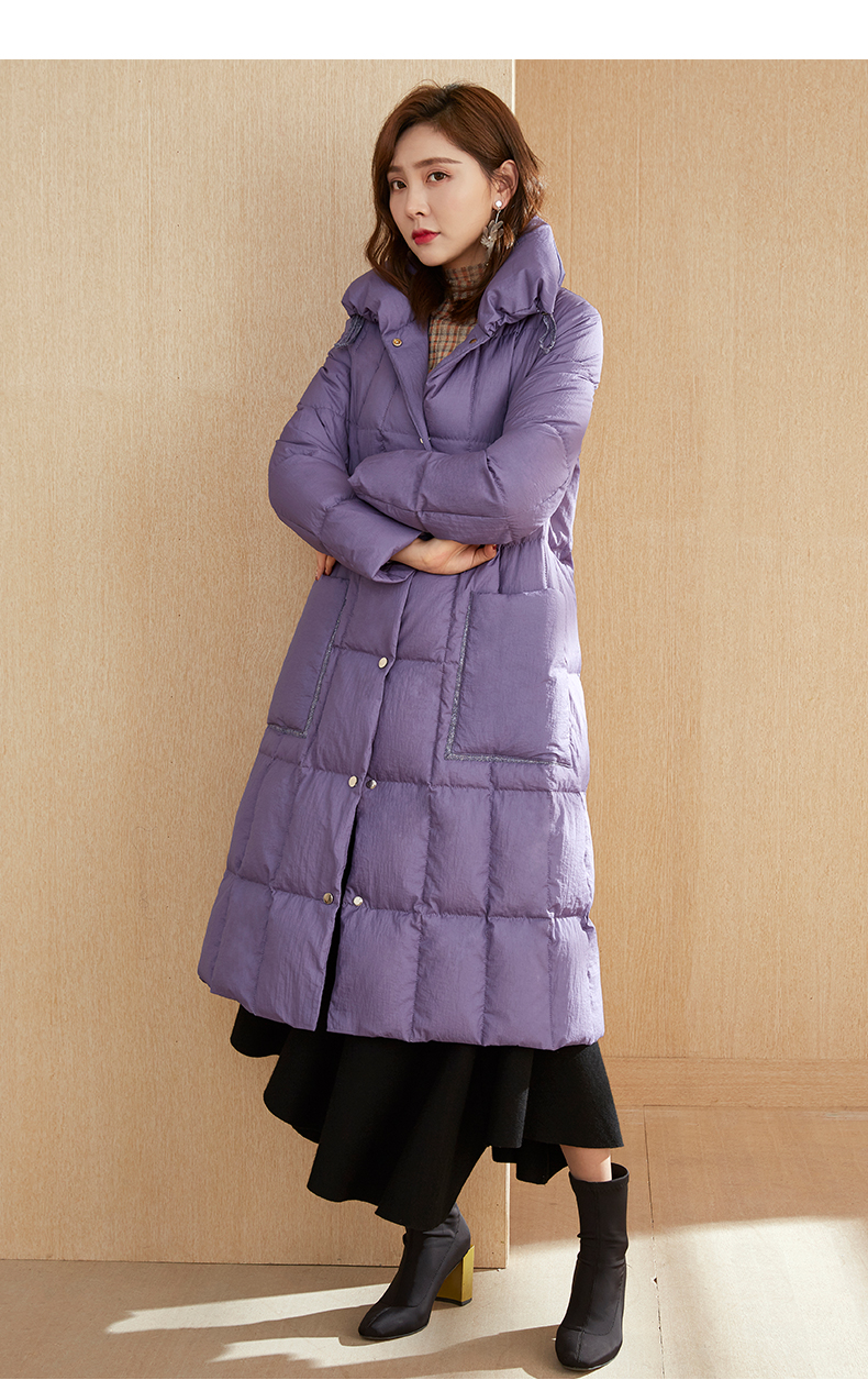 亦朵羽绒服女2021新品冬新款鹅绒羽绒服女中长款过膝宽松紫色时尚羽绒