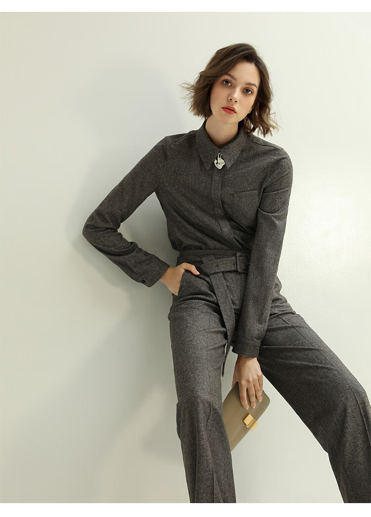 cocobella时尚复古英伦风长袖衬衫女秋新款冷淡风职场衬衣ht423 雪茄