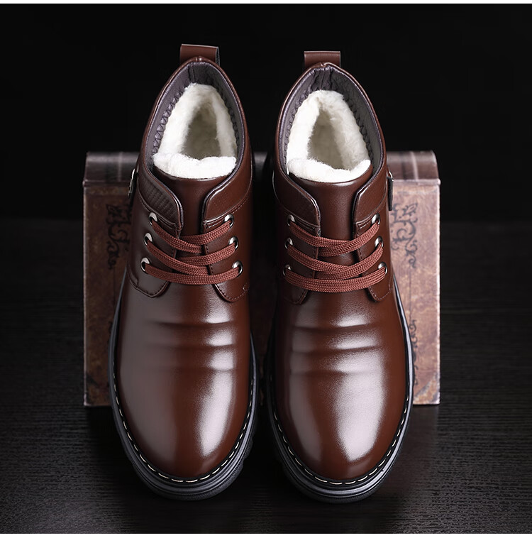 【内里加绒】冬季防寒毛皮鞋男士皮潮加厚男休闲棉保暖真皮羊绒羊毛冬