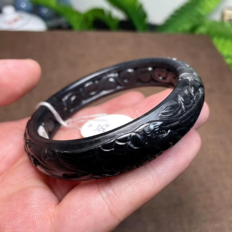 墨玉手镯和田玉新疆保真一物一图聚墨温润黑籽料非墨青青玉 56号圈口