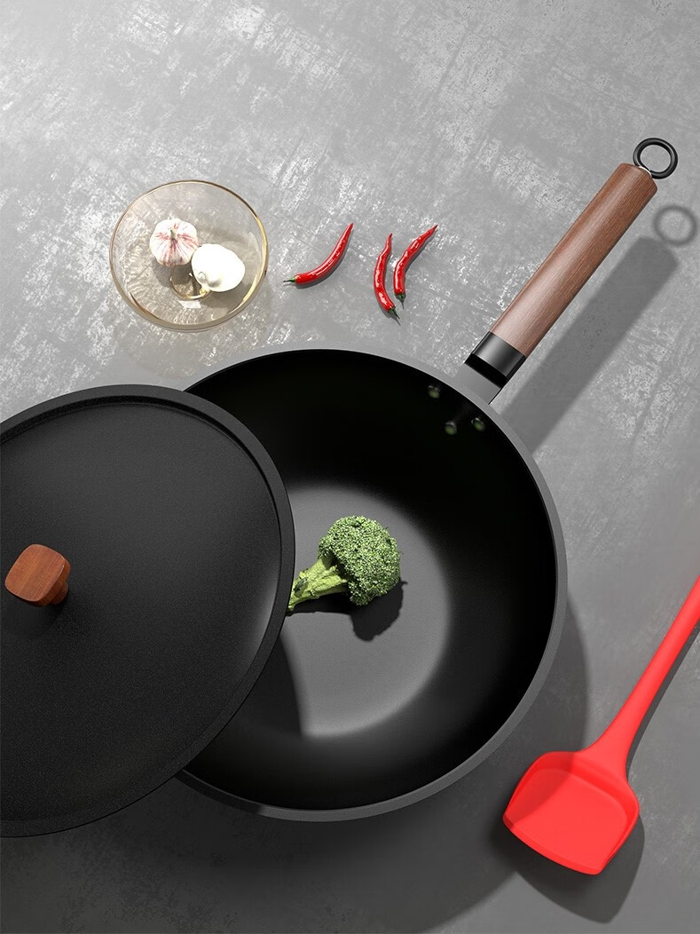 电池炉炒 不粘炒两用无涂层大铁锅老式炒锅家用燃气灶章丘电磁炉专用