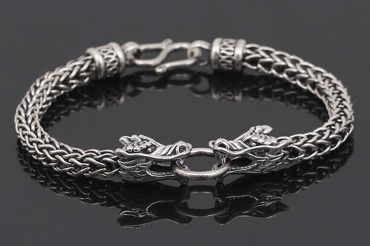 复古泰银双龙手链 男士925银手链