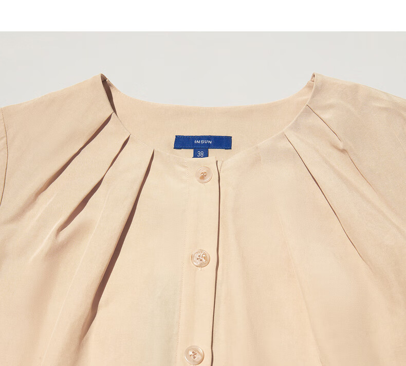 恩裳cover夏季2022新款时尚轻薄天丝麻混纺面料立体裁剪透气衬衫绿色