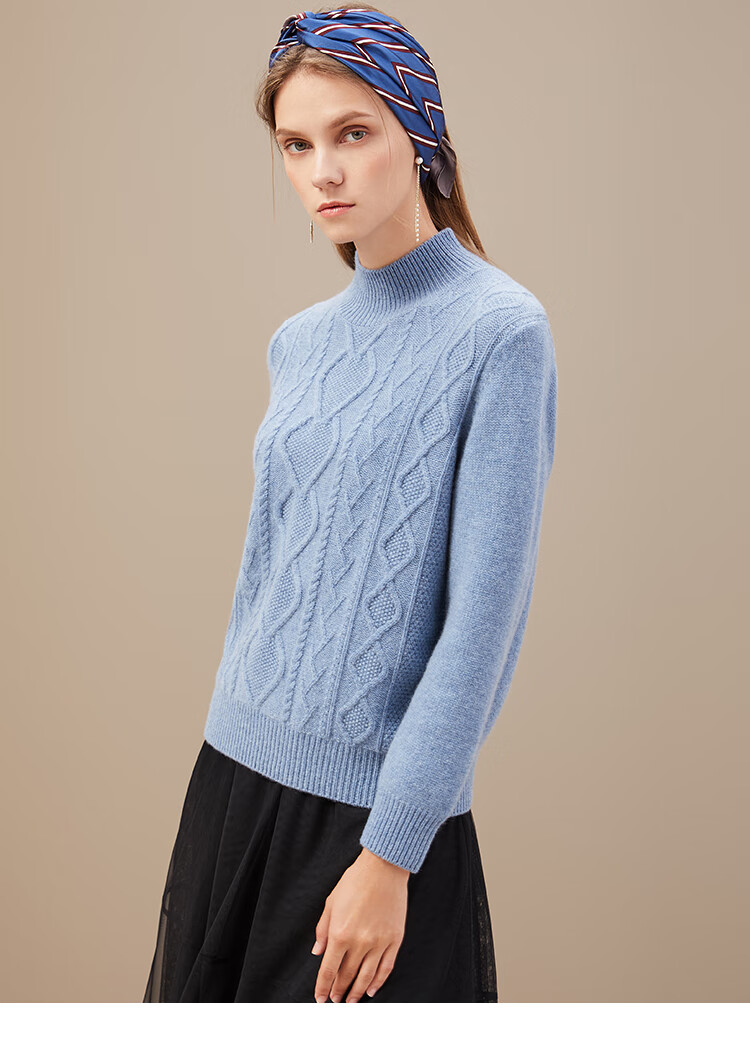 珍贝女加厚羊绒衫秋冬新款半高领绞花长袖保暖毛衣tm5945松lu红2330xl