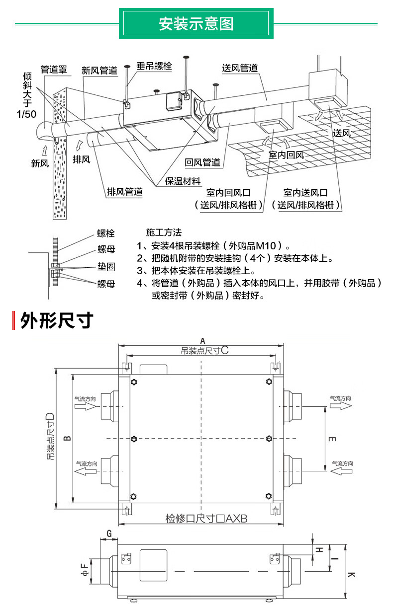 绿岛风离心新风机ktj新风机双向流全热交换器商用新风全屋换气家用500