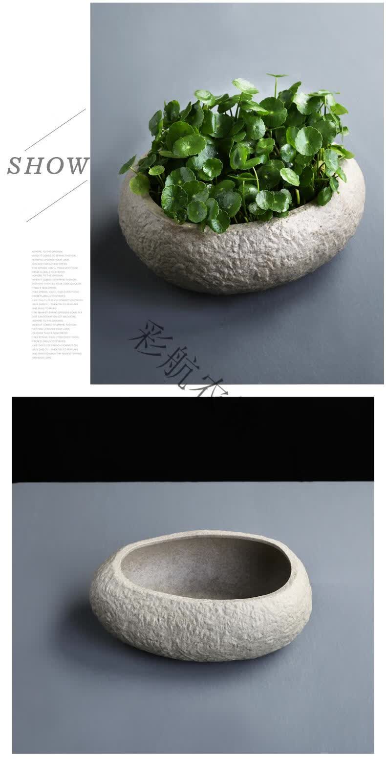铜钱草水培水仙花盆仿石头盆景大号水养碗莲个性创意陶瓷无孔f石3中等