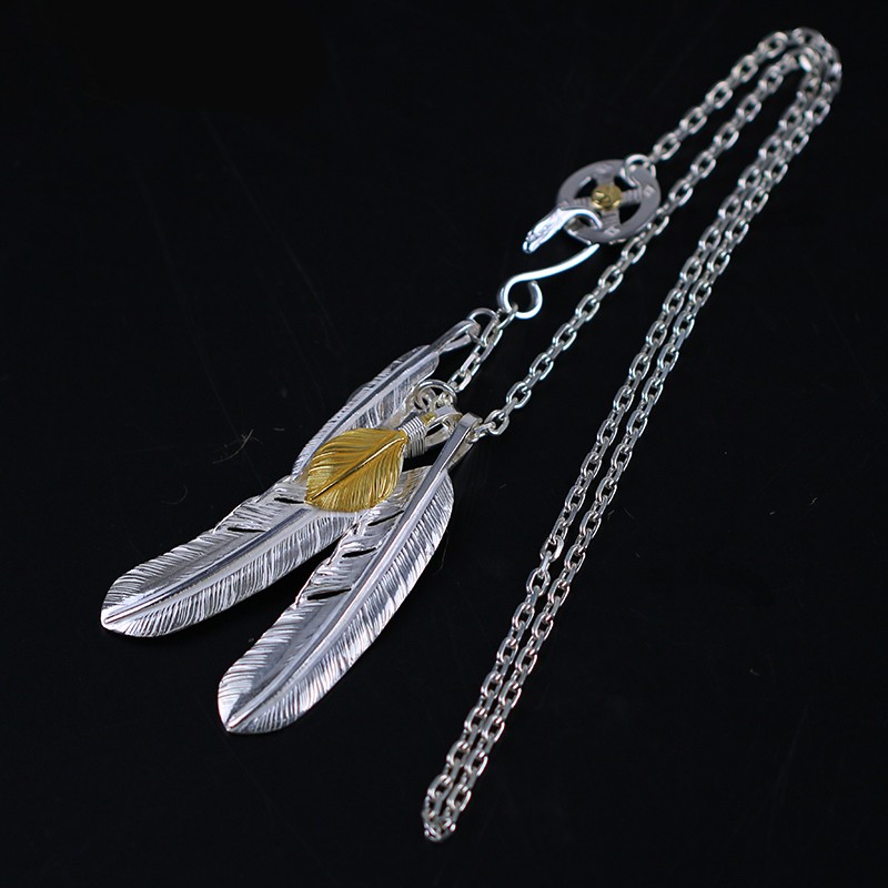 凡丘珠宝 手工goros高桥吾郎goros羽毛项链吊坠素毛上金925银男女
