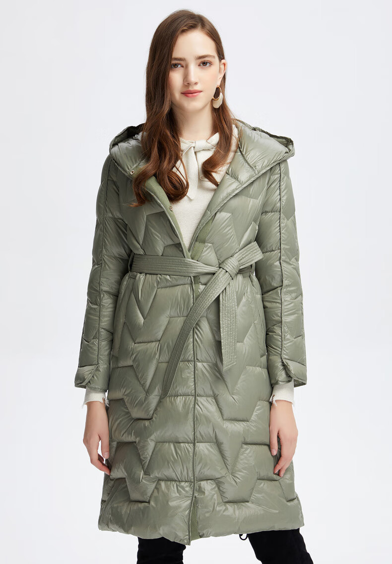 xg雪歌2019新款韩版女士冬装羽绒服女中长款宽松连帽过膝薄款保暖外套