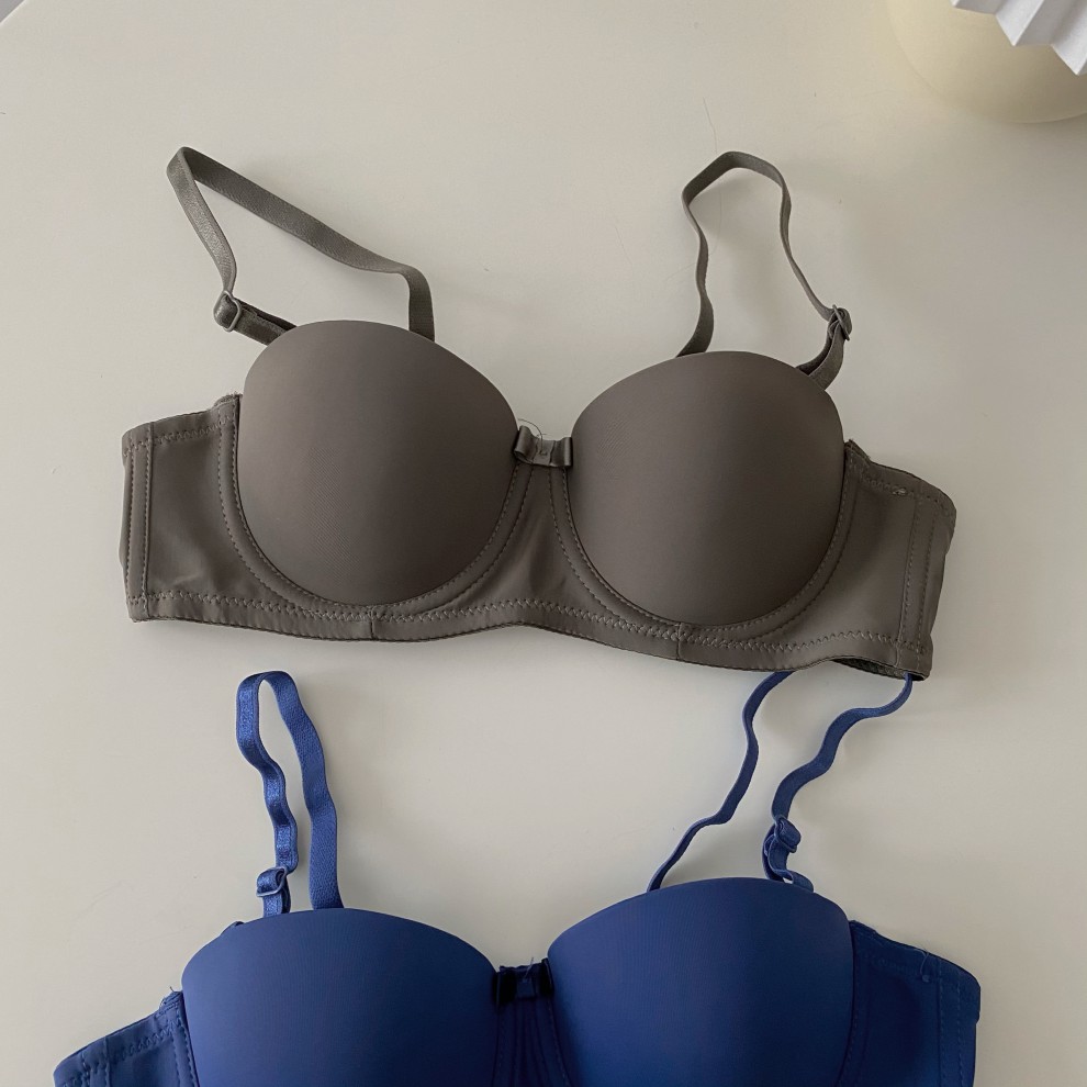 2022春季调整型半杯少女文胸罩杯聚拢小胸纯色光面无痕日系内衣女黑色