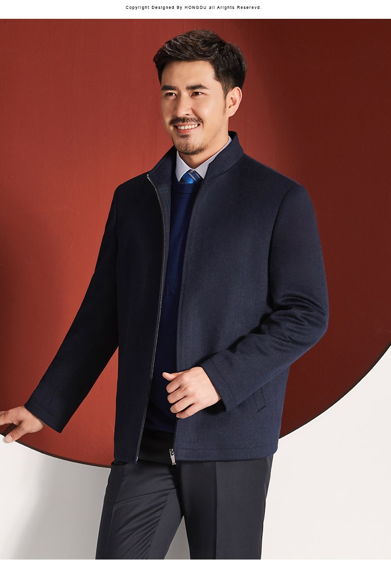 品牌: 红都 商品名称:红都夹克男立领秋冬新款羊毛桑蚕丝中年男装外套