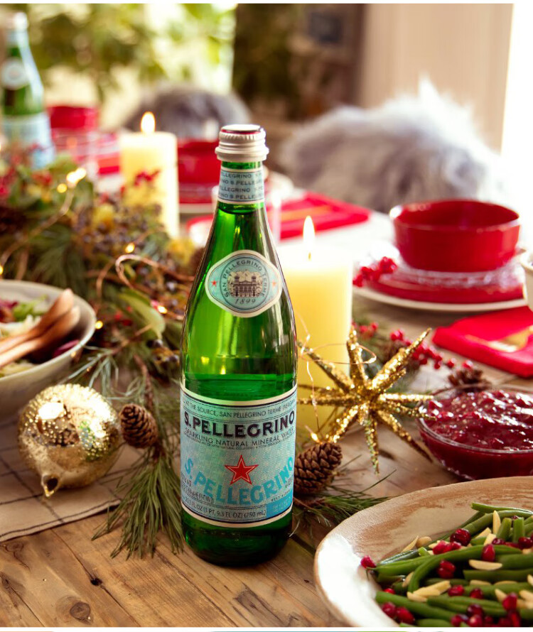 pellegrino圣培露气泡水玻璃瓶含气矿泉水碱性苏打水 玻璃瓶500ml*24