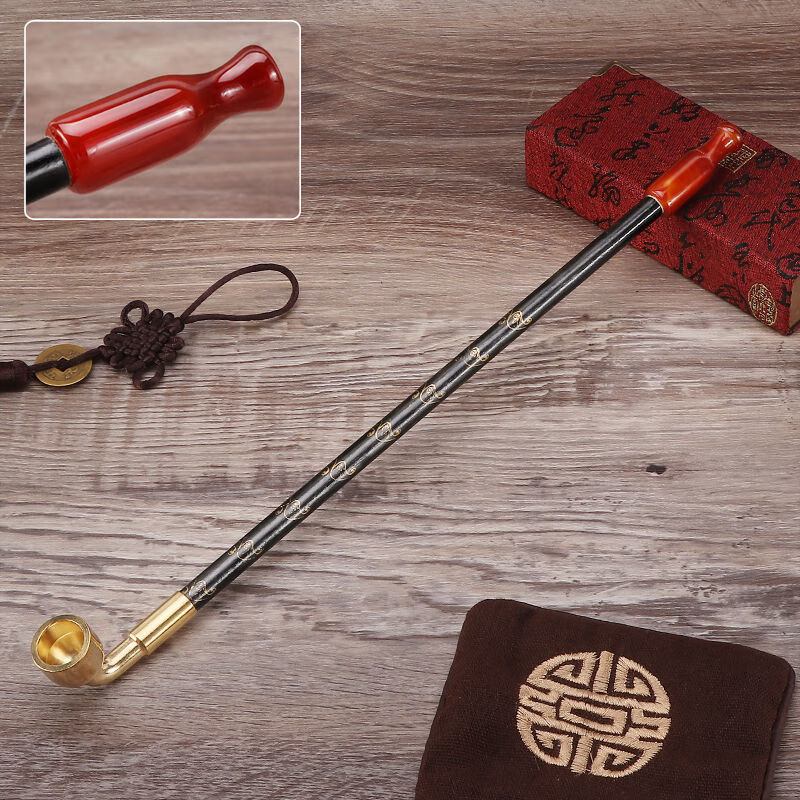 纪晓岚纯铜传统手工烟斗老式烟袋旱烟杆黄铜烟锅烟枪实木男士烟斗送