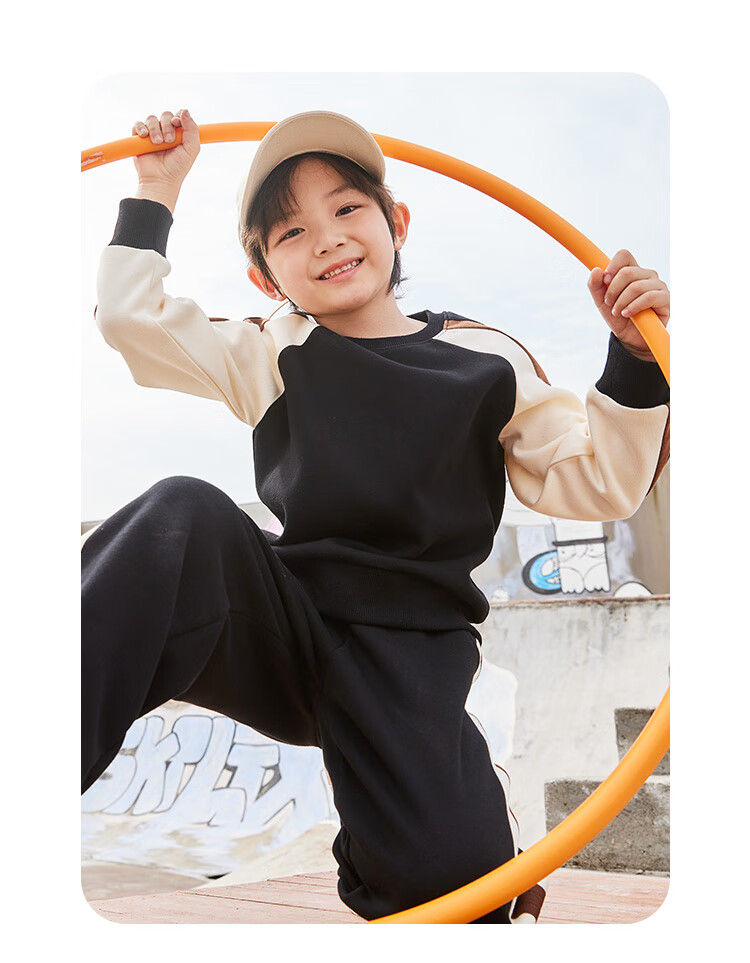 Jeanswest Boys' Autumn Wear 2025, Children's Round Neck Sweatshirt, Color-Block Spliced Clothing, Big Kids' Autumn Top, Boys' Sportswear 4
