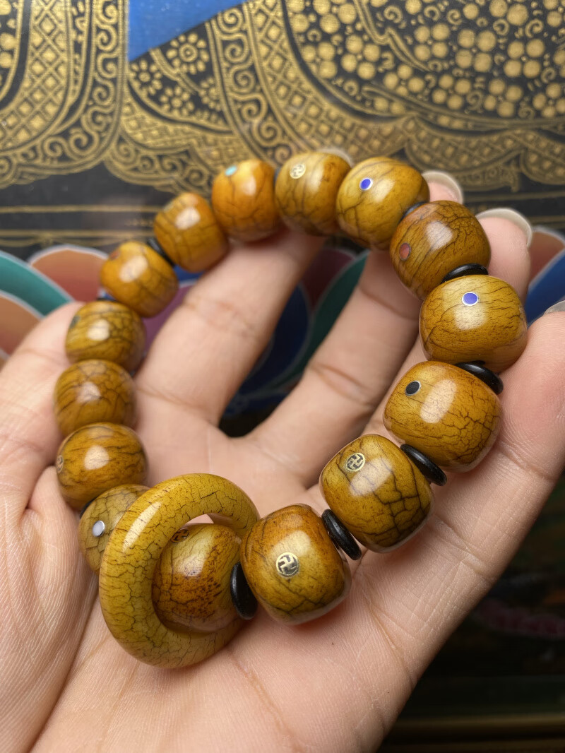 立始古玩收藏真品天*然西藏老牦牛骨手串藏式灵骨嘎巴拉饰品手链念珠